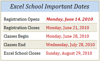 Excel School - Important Dates
