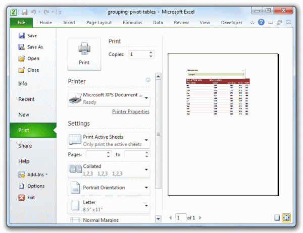 excel 2010 print selection