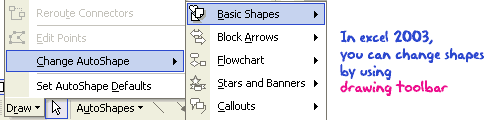 Changing Drawing Shapes in Excel (Office) 2003