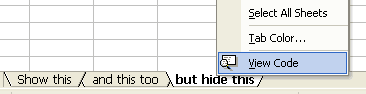 Step 1: Right click on the tab you want to hide and select view code option