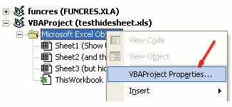Step 3: Now right click on the sheet name in project explorer area and select VBA Project properties