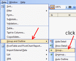 Group / Ungroup Data - Excel 2003