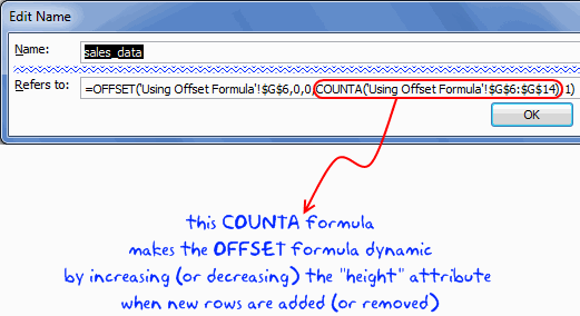 Dynamic Named Range using OFFSET formula