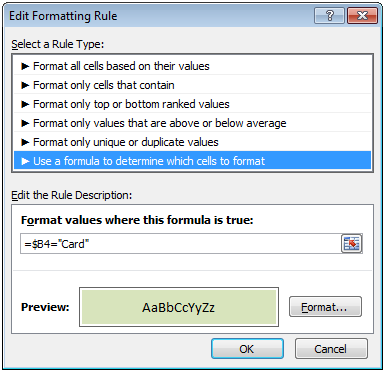 Conditional Formatting Rules to highlight cells based on payment mode