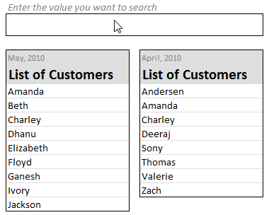 Search and highlight a value in multiple lists