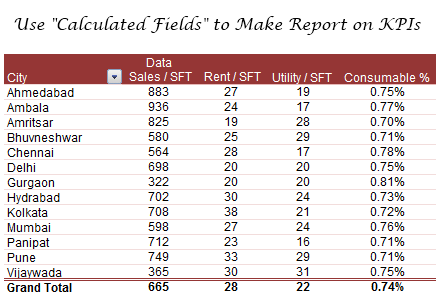 Profit Loss Report - KPIs using Calculated Fields feature of Pivot