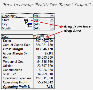 Changing Profit Loss Report Layout - Excel Pivot Tables