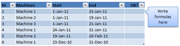 Excel Challenge #1 - Find overlaps in machine scheduling dates