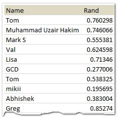 How to pick a random winner in excel