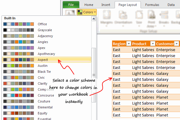 Use color schemes to change formatting quickly - excel tip