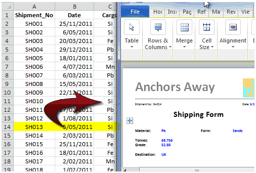 Printing Excel Reports via a Word Document
