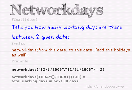 Networkdays - Calculate working days between 2 given dates in excel