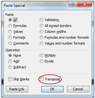 Transpose Excel Rows and Columns - using Paste Special