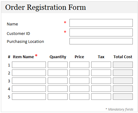 UI Mockup designed in Excel