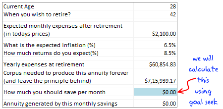 Retirement Planning Worksheet using Excel