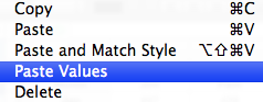 Paste options in iWork Numbers