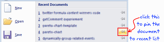 Pin Frequently Used Documents to Excel 2007 to Save Time