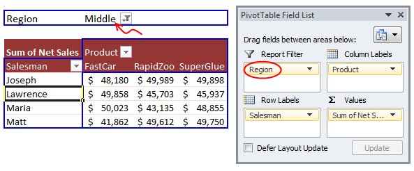 Pivot Table Report Filters - how to add them?