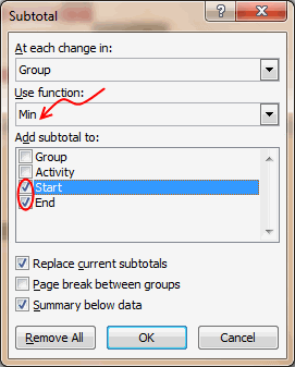 Edit Subtotal Settings for Project Plan