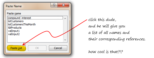 How to show all the named ranges in excel?