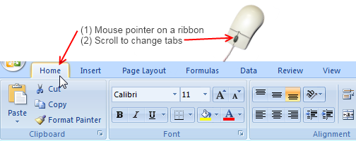 Save time by using mouse scroll wheel to switch between ribbon tabs in Excel (and other office apps)