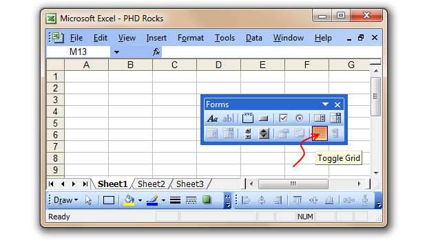 Quickly Turn off Gridlines in Excel 2003 using Forms Toolbar [Excel Tips]