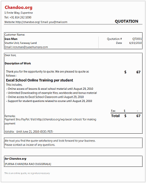 excel quotation template