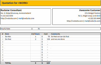 Excel Quote Template - Hourly Billing Quotation Template in MS Excel