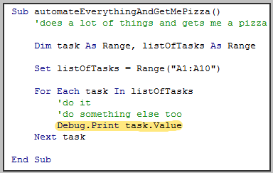 Example on Debug.Print in VBA