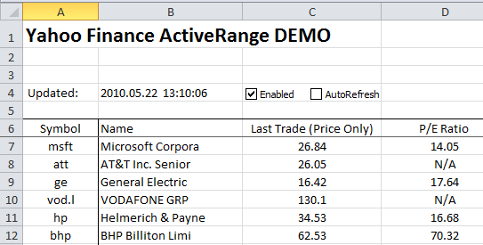 download stock quotes into excel