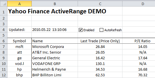 Excel Stock Quotes - Final workbook - Demo