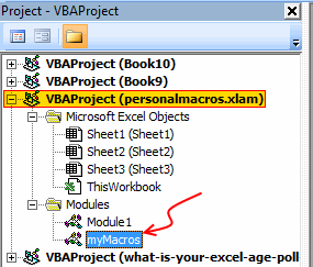 Personal Macros Workbook - Macros Module in VBE