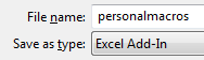 Save excel workbook as add-in