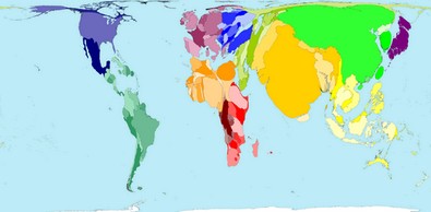 World Map Cartogram - Country Area by Population