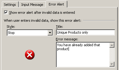 Data Validation - Error message