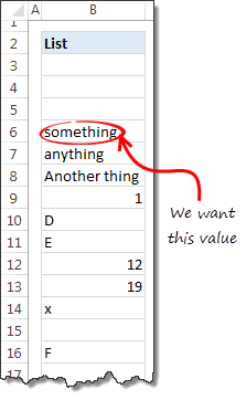 Find first non-blank item in a list with formulas