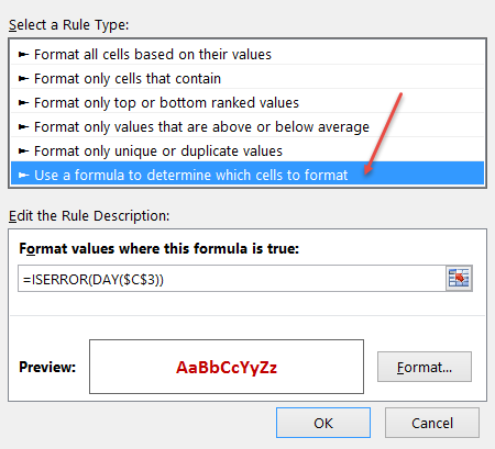 cleaner-dates-with-conditional-formatting-setting up the rules