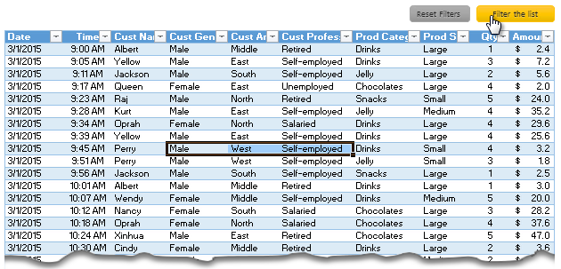 Quickly filter a table by combination of selected cell values using VBA