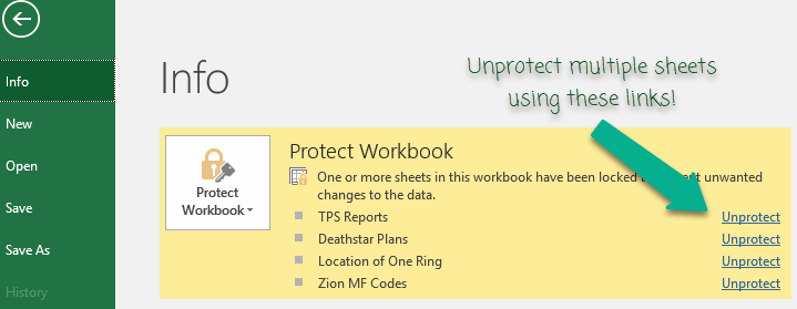 Use File > Info to quickly unprotect multiple worksheets [Quick tips]