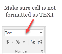 Excel formula showing as text - fix 2