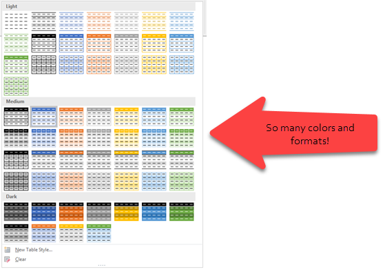 Table styles to change the look & feel of your Excel tables