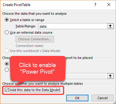 add to data model option excel pivot tables