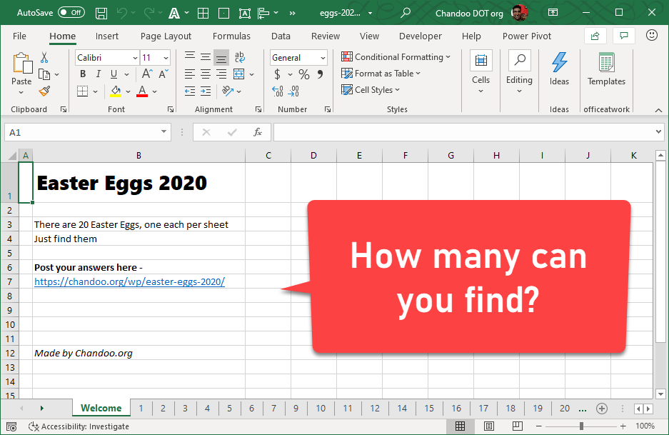 There are 20 Easter Eggs in this Workbook