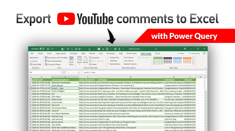 How to export YouTube video comments to Excel file? – Free template + Power Query case study