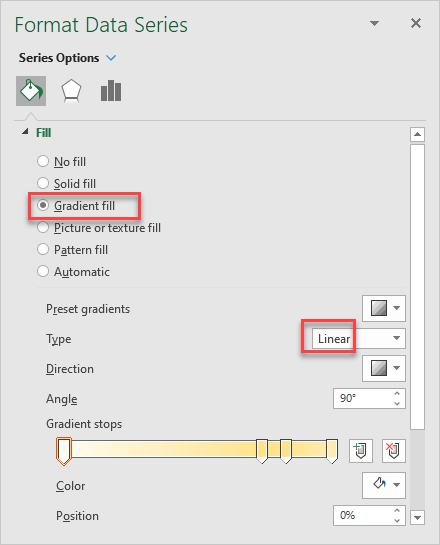 gradient fill settings for area chart