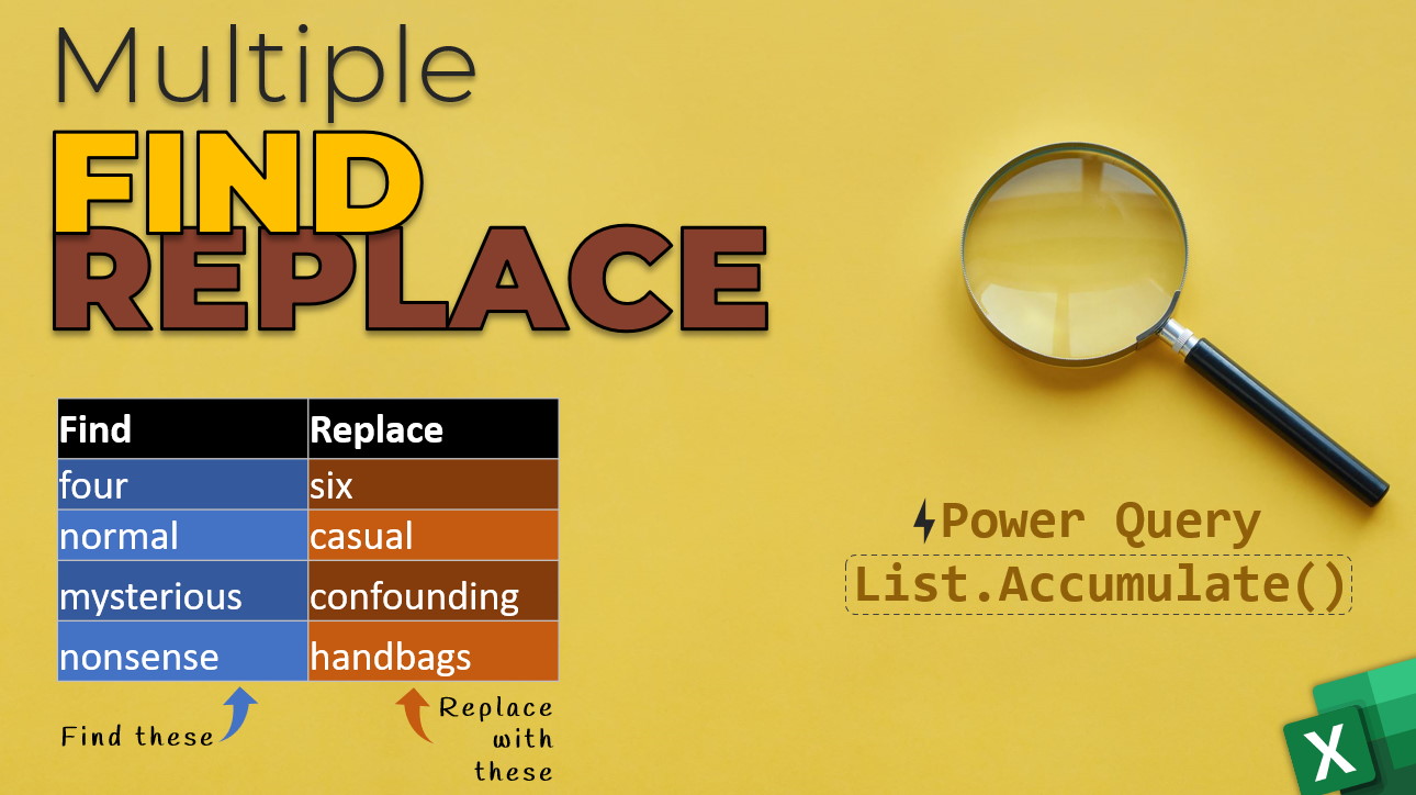 multiple find replace text values - using Power Query's List.Accumulate() function