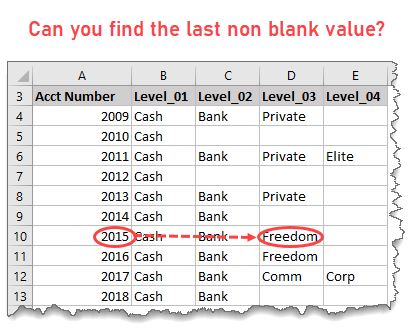 Lookup last non blank value – Excel Challenge