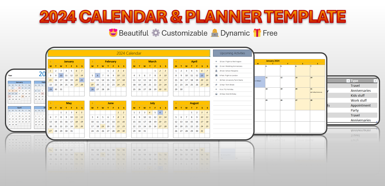 FREE Calendar & Planner Excel Template for 2024