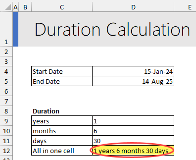 time between two dates excel formula