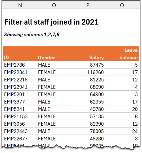 Filter with choosecols - sample result